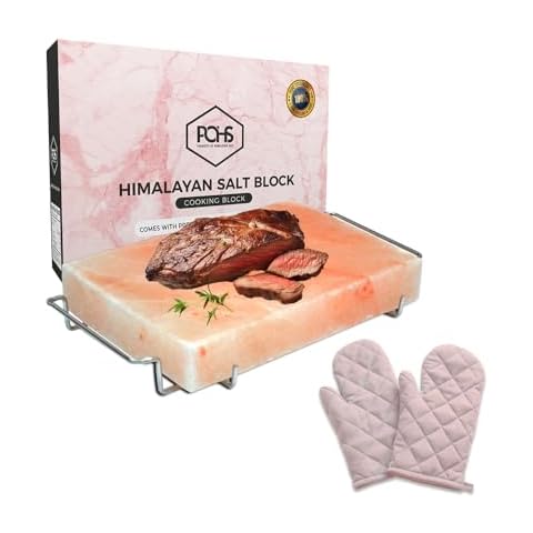 POHS Himalayan Salt Block 12x8x2 Inches with S.S Holder For Grilling, Searing,BBQ with Free Gloves Cover