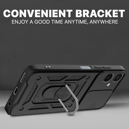 Image of Pikkme Back Cover for Samsung Galaxy F06 5G / M06 5G | 360 Protection Case | Sliding Camera Shield Cover & Ring Holder Stand D10 Tough Armor Bumper Case (Black)