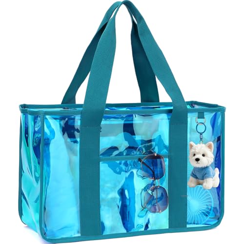 Image of Fammart Iridescent Clear Beach Bags Waterproof Sandproof for Women, Large Jelly Tote Zipper Pool Bag Cruise Essentials 2026