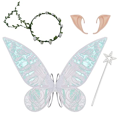 EliphonTowne Feenflügel Set - Komplettes Feen Kostüm Mit Blumenkranz & Zauberstab