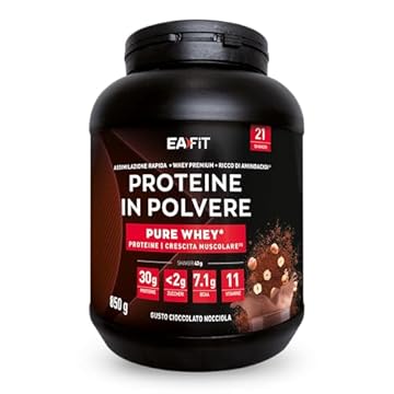 EAFIT Proteine in Polvere Whey – 850g Gusto Cioccolato alla Nocciola – 30g per Shaker Proteine – Integratore ad Alto Contenuto Proteico – Siero di Latte per Massa Muscolare – Mass Gainer per Sportivi