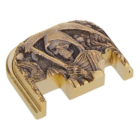 NDZ Performance 3D Engraved Slide Cover Back Plate for Gen 1-4 Glock 17 19 19X 20 21 22 23 24 26 27 29 30 31 32 33 34 35 36 37 38 39 40 41, Solid Brass Construction - Grim Reaper Cover