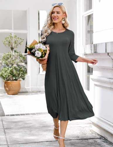 Image of HOTOUCH Women's 3 /4 Sleeve A-line and Flare Midi Long Dress