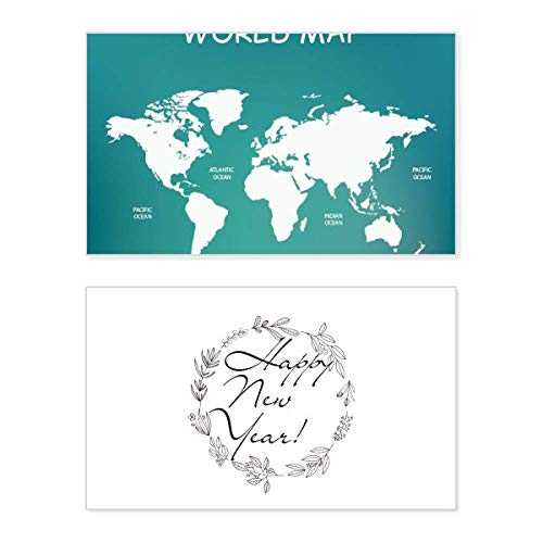 Tarjeta de Año Nuevo con silueta de distribución del mundo y dedicatoria de bendición
