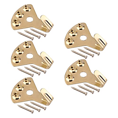 Image of Picture Hangers 1mm Thick Picture Hooks with Nails Professional Picture Hanging Kit, for Office Pictures House Decoration Clock Wall Mounting Brass Tone 5pcs