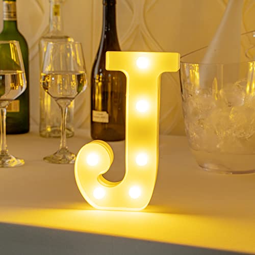 Image of Restaurantware Illumify 6.9 x 1.2 x 8.7 Inch Light Up Letter 1 Durable Marquee LED Light - Letter J Touchproof White Plastic Party Light Keyhole Slot For Parties Weddings Or Special Events