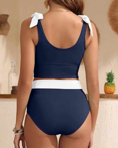 Image of Yonique Two Piece High Waisted Swimsuits - Women Tummy Control Bikini Modest Bathing Suit 2PC 2025