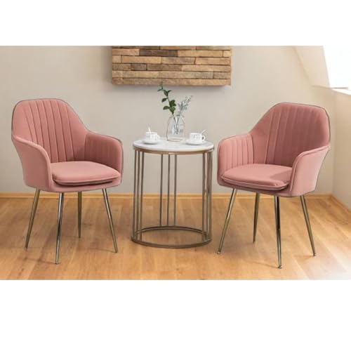 Image of Set of 2 Accent Chair for Living Room | Modern Armchair in Soft Velvet Fabric with Sturdy Legs | Premium Chair for Home Living Room Bedroom Restaurent | (Gold Legs, Pink)