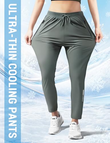 Image of Venzina Women's Lightweight Quick-Dry Icy Cool Straight Pants with Ankle Print, Athletic Breathable 4-Way Stretch Trousers for Gym, Running, Yoga & Casual Wear M-XXL