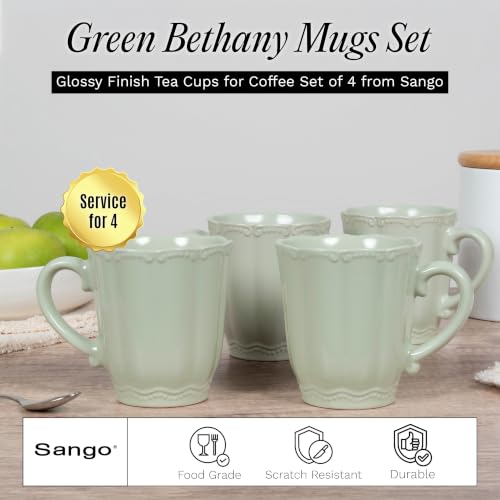 Image of SANGO Bethany Sage Mugs Set of 4, 15 oz Stoneware Green Coffee Mugs, Vibrant Ceramic Drinkware for Coffee, Tea or Cocoa, Durable Everyday Cups, Dishwasher & Microwave Safe, Kitchen Mug Set
