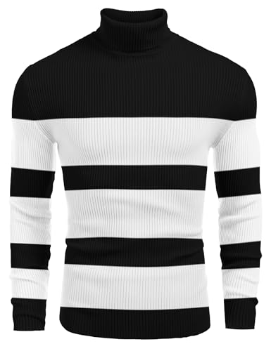 Image of COOFANDY Mens Ribbed Slim Fit Knitted Pullover Casual Turtleneck Sweater