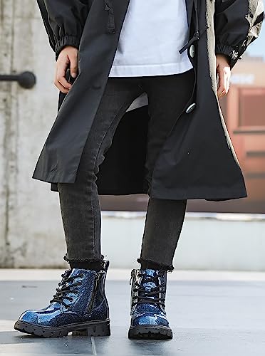 DADAWEN Boys Girls Glitter Ankle Boots Kids Lace Up Waterproof Combat Shoes With Side Zipper for Toddler/Little Kid/Big Kid3