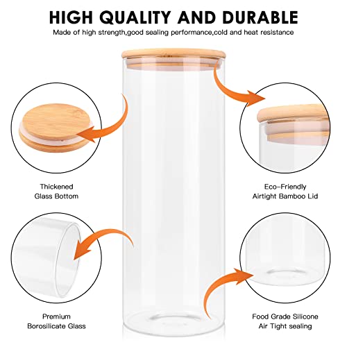 Rowellsoul Glass Storage Jars, Transparent Food Containers Set Of 3, Food Jars With Bamboo Wood Lid For Kitchen Ingredients Storage, Coffee Beans, Candy, Cookies, Rice, Sugar, Flour, Pasta, Nuts #TOP2
