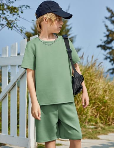 Image of Arshiner Boys Drop Shoulder T-Shirt & Drawstring Waist Shorts Summer Casual Outfits (5-12 Years)
