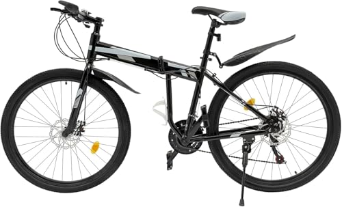 Bicicleta Montaña Plegable 26 Pulgadas 21 Velocidades, Cuadro Acero Alto Carbono, Frenos de Doble Disco, Sillín Ajustable (80-95cm), Horquilla Bloqueable, Capacidad 120 kg - para Adultos, Ciudad, Terr