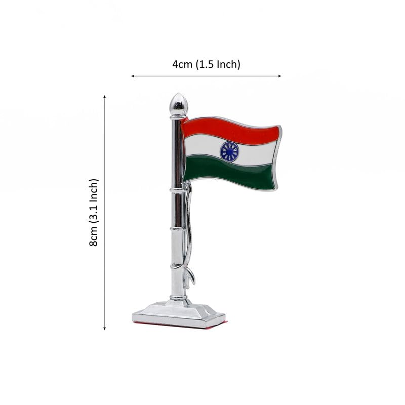 TORPPEZA Metal Hindustan | Indian Flag | Tiranga Stick Stand for Car Dashboard, Decoration, Stusy Table, Office Table, Home Decoration etc. (Height : 8cm | Length : 4cm) 3