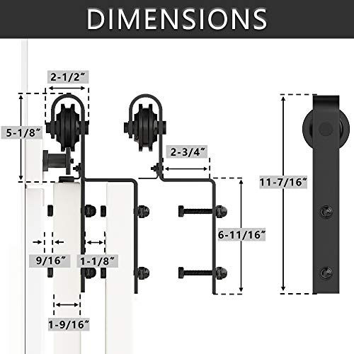 Skysen 11Ft Heavy Duty Sliding Barn Door Hardware Single Track Bypass Double Door Kit Black(Bypass J Shape-1) #TOP5