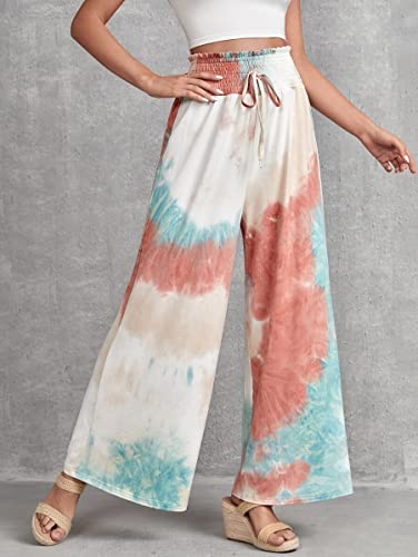 Image of Leriya Fashion Womens Mid Rise Tie-Dye Loose Fit Flared Wide Leg Palazzo Pants | Relaxed Pants | Bottom