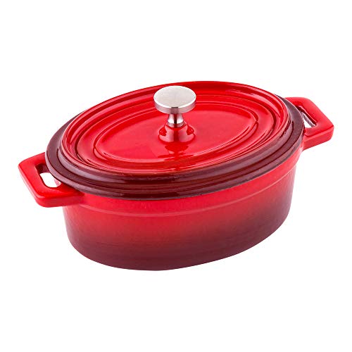 Restaurantware 9 Ounce Mini Casserole Dish, 1 Mini Dutch Oven With Lid - Enameled, Oval, Red Cast Iron Mini Cocotte, Heavy-Duty, For Baking, Braising, Or Roasting - Restaurantware #TOP1