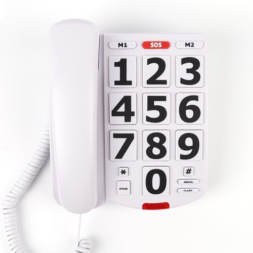 Image of Big Button Phone for Seniors, Large Button Phones for Elderly with Picture, Hand-Free Corded Phone with LED Call Alert, Adjustable Volume and 3 One-Touch Dialing for Elderly People, White