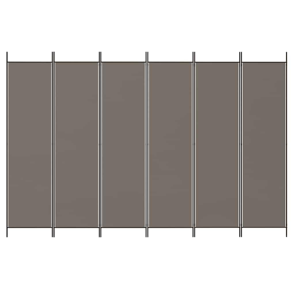 vidaXL Paravent 6 Panneaux 300x200 cm, Tissu Polyester & Cadre en Fer, Anthracite, Écran Pliable, Cloison Mobile pour Chambre et Bureau, Décoration intérieure