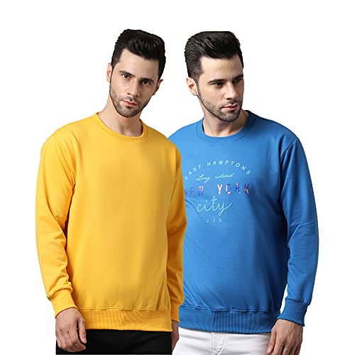 Image of Mack Jonney Fleece Round Neck Printed Sweatshirt for Men (Pack of 2)-SW RRN YLW 46 BLU 02-P
