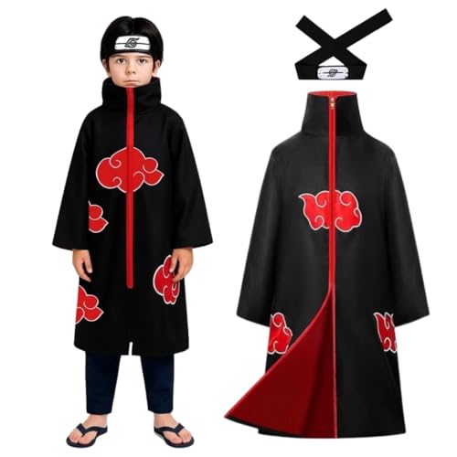 Image of WANNA PARTY Akatsuki Costume Akatsuki Cloak, Anime Cosplay Itachi Costume for Boys and Girls Age 5 to 7 years