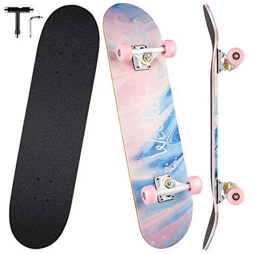 Patinetas Hikole para Principiantes, monopatín Completo de 31 x 8 Pulgadas con 7 Capas de Arce Canadiense, patinetas cóncavas de Doble Patada para niños, Adolescentes, Adultos