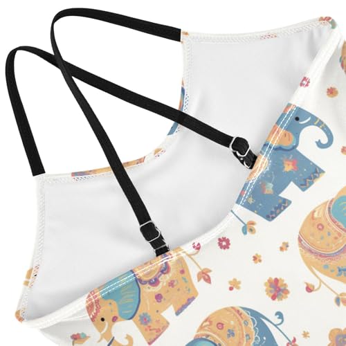 KLL Colorful Elephants Decorated Mandala Girl 1 Piece Bathing Suit Summer Swimwear with Adjustable Straps Cute4