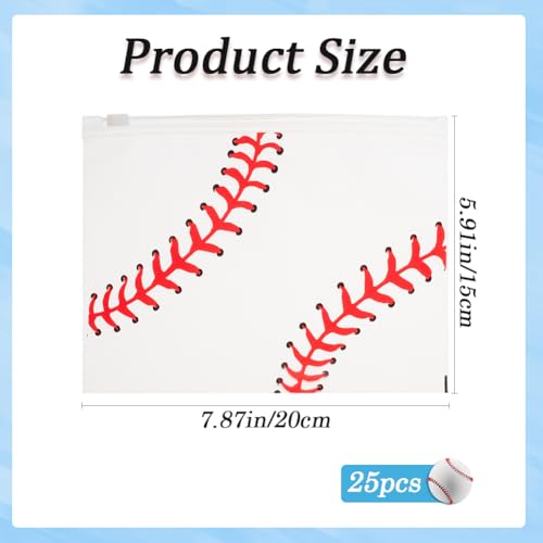 Beebeecraft 25Pcs Plastic Zip Bags Reclosable Poly Pouch with Clear Baseball Pattern for Cosmetic Travel Storage 6.1 x 7.8 Inch2
