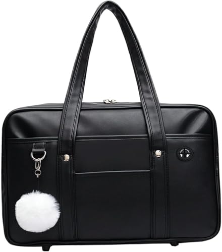 Japanese School Bag PU Leather Zipper Office Crossbody School Handbag Shoulder Bags (black)3