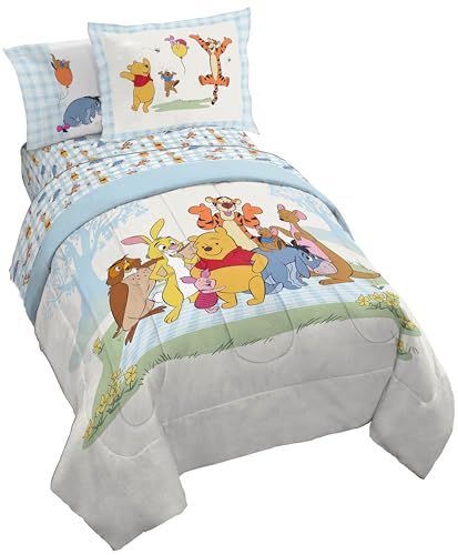 Jay Franco Kids Comforter Set Includes Sheets and Pillow Covers - Soft and Cozy Bed Set for Stylish Room Decor Official Licensed Bedding White - Winnie The Pooh 7 Piece Full