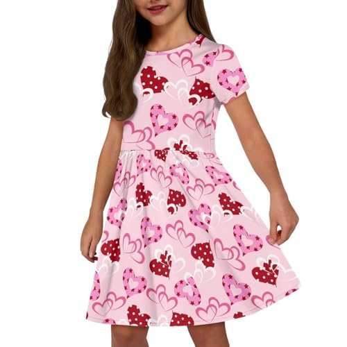 Image of Girls Dress with Pockets Basic Short Sleeve High Waist Swing Skater Dress School Party Dress for Kids