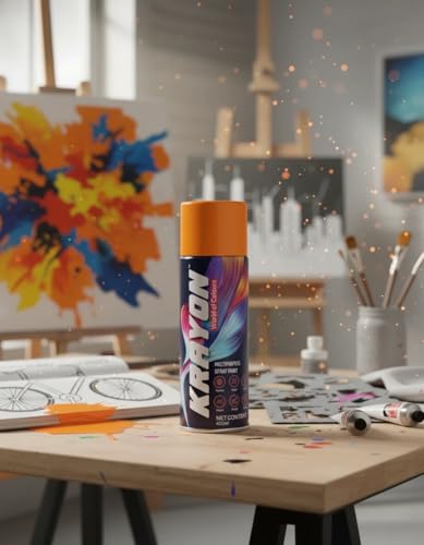 Image of BANNA Krayon Orange Acrylic Spray Paint 400 ml | Quick Dry Rust-Resistant Multi Surface Aerosol Spray Paint for Metal, Wood, Plastic, Glass, Furniture & DIY Projects