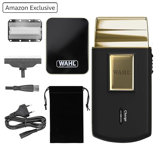 Wahl Travel Shaver Gold Edition- Schnurloser und wiederaufladbarer Elektrorasierer für Männer, ideal für Reisen, zum Schneiden von Haaren und Bart, kompakt und tragbar
