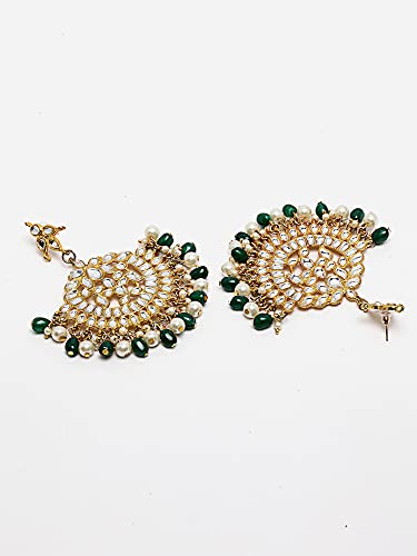 Image of Karatcart Gold Plated Green Crystal and Pearl Studded Kundan Rani-Haar Necklace Set for Women