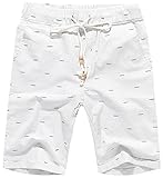 Janmid Men's Linen Short Casual Drawstring Summer Beach Floral Shorts for Men White Fish M