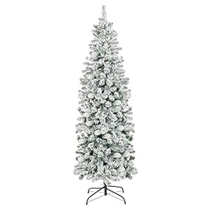 Best Choice Products 7.5ft Snow Flocked Artificial Pencil Christmas Tree Holiday Decoration w/ Metal Stand