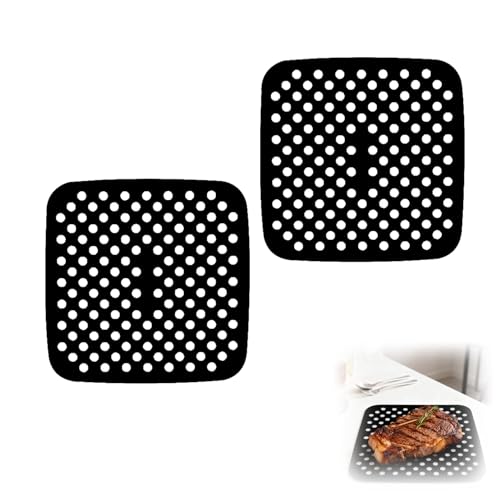 Dstarymnix Silicone Mats for Hot Air Fryer, Reusable Perforated Non-Stick Baking Mats, Heat Resistant, Dishwasher Safe for Airfryer, Oven, Steamer, Kitchen, 21.5 x 21.5 cm, Pack of 2