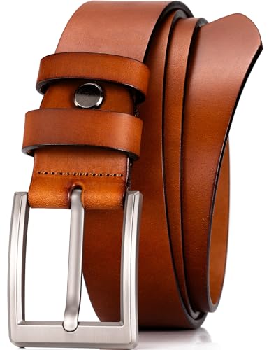 WOLFANT Men's Full Grain Leather Belt,100% Italian Real Solid Durable Leather