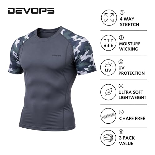 Image of DEVOPS 3 Pack Men's Athletic Short Sleeve Compression Shirts