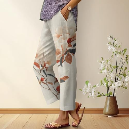 Women Floral Graphic Pants Casual Summer Beach Pant Lightweight Comfy Straight Legs Trousers Elastic Waisted Daily2