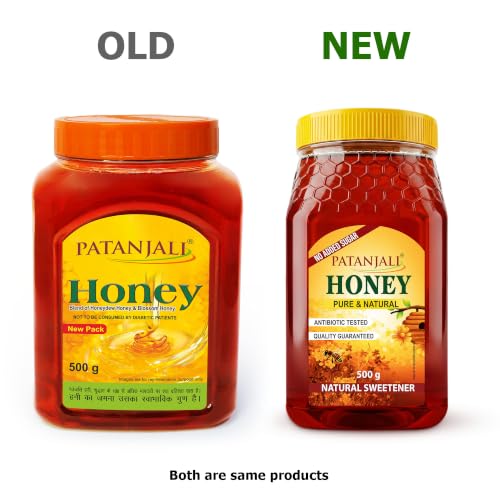 Image of Patanjali Pure Natural Honey 500g - No Added Sugar Raw Natural Bee Madhu Honey | No Artificial Colour | Ideal for Eating Cooking & Daily Wellness Use
