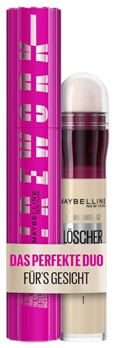 Bundle of Maybelline New York, Lash Sensational Firework Mascara, Very Black, 10 ml + Maybelline New York Abdeckstift, Instant Anti-Age Effekt Concealer, Nr. 01 Light, 6,8 Ml