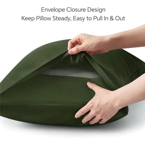 Image of BEDELITE King Pillow Cases Set of 2, Rayon Derived from Bamboo, Olive Green