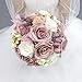 Abbie Home Bridal Wedding Bouquet - 9 inches Dusty Pink White Roses Real Touch Wedding Flower with Vintage Burlap Handle and Succulents Berries Decor (Bouquet)