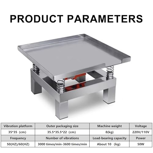 Plataforma vibratoria de acero inoxidable de 35 x 35 cm, mesa vibratoria para concreto 110V/220V, capacidad de carga de 10 kg, para fabricación de chocolate y llenado de moldes miniatura 7