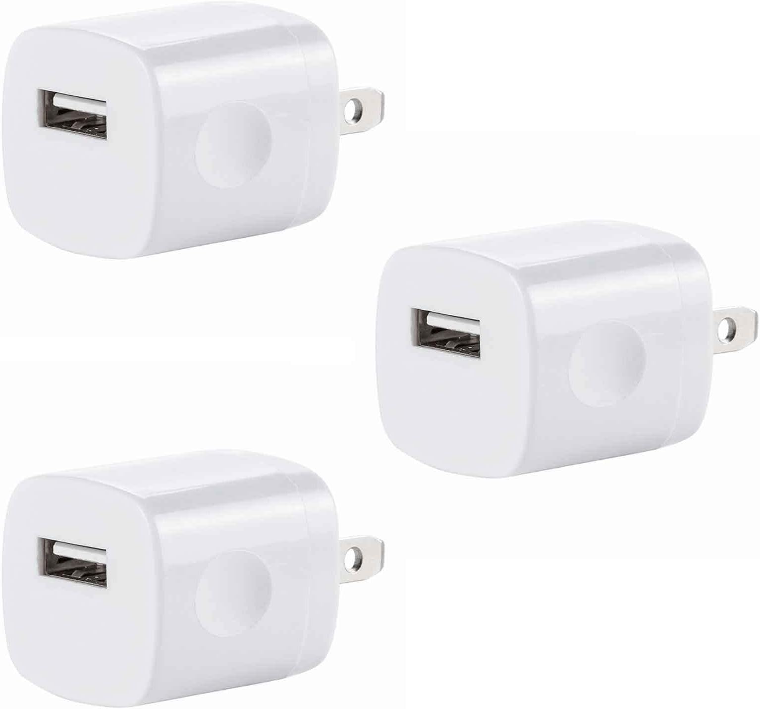 USB Wall Charger, 3-Pack 1A/5V Port USB Cube Power Adapter Charger Plug Block Charging Box Brick for iPhone 16 15 14 13 12 11 Pro Max SE XS XR X 8 7 6 6S Plus, Galaxy, LG, Moto, Android Phones