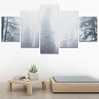 SIGNWIN 5 Panel Canvas Wall Art Foggy Trees for Home Decorations Ready to Hang - 60