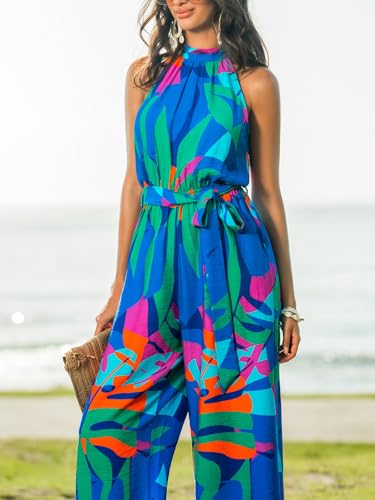 Image of CUPSHE Womens Summer Jumpsuit High Neck Waist Tie Wide Leg Sleeveless Dressy Casual Vacation Business Workout Jumpsuit